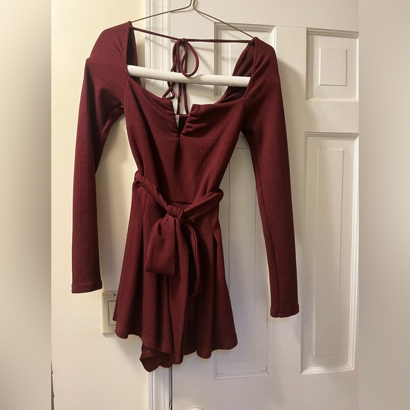 Maroon Lucy in the Sky Long-Sleeve Romper - Picture 1 of 6
